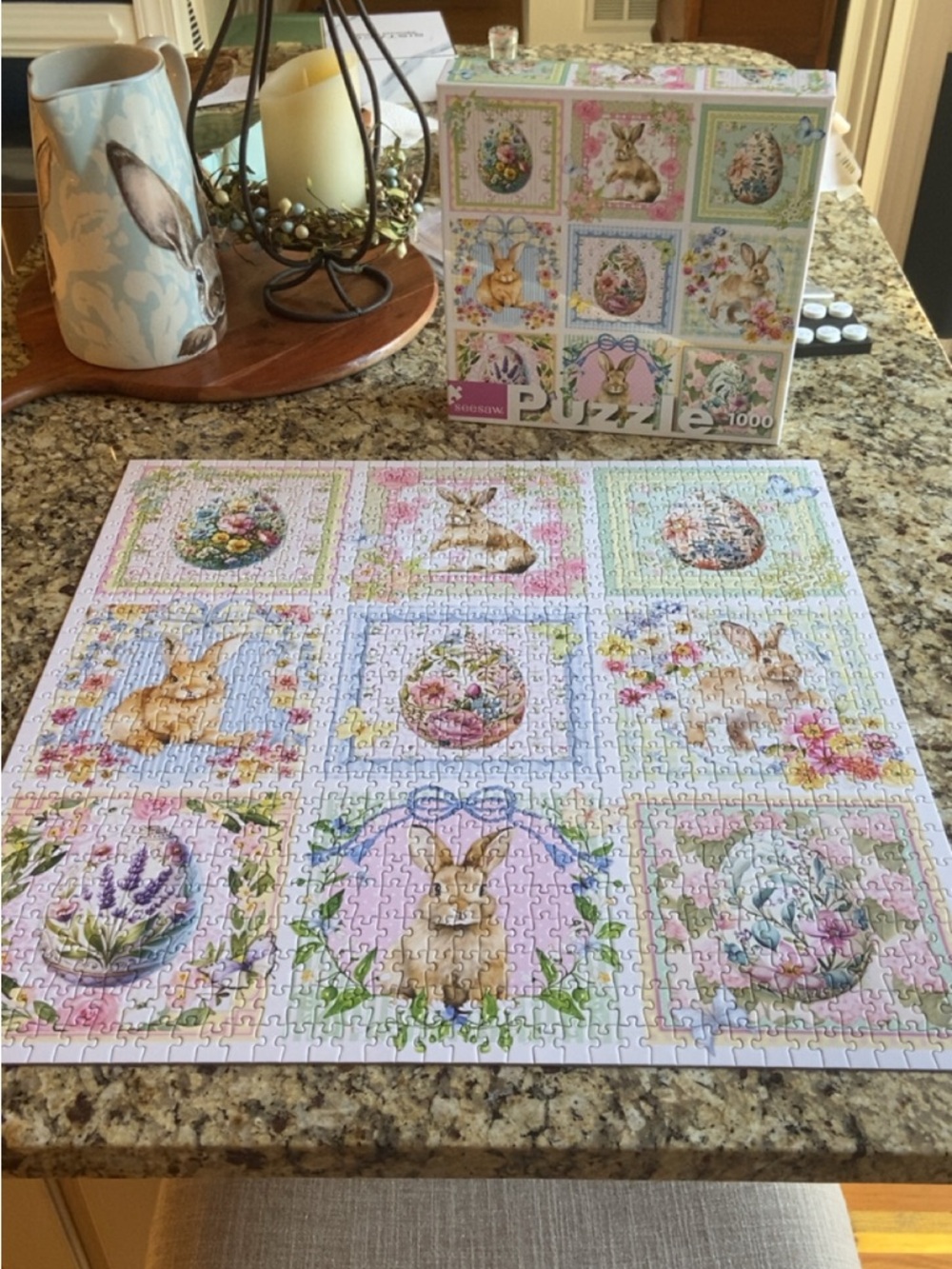 Pastel Bunny & Floral Easter Puzzle 1000-Piece - Pink, Blue, Green - Picture 2 of 4